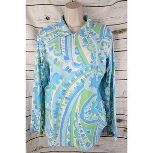 Icikuls Blue Multi Floral Shirt XL 1/4 Zip UV 50+ Cooling Sun Golf Mesh Vented